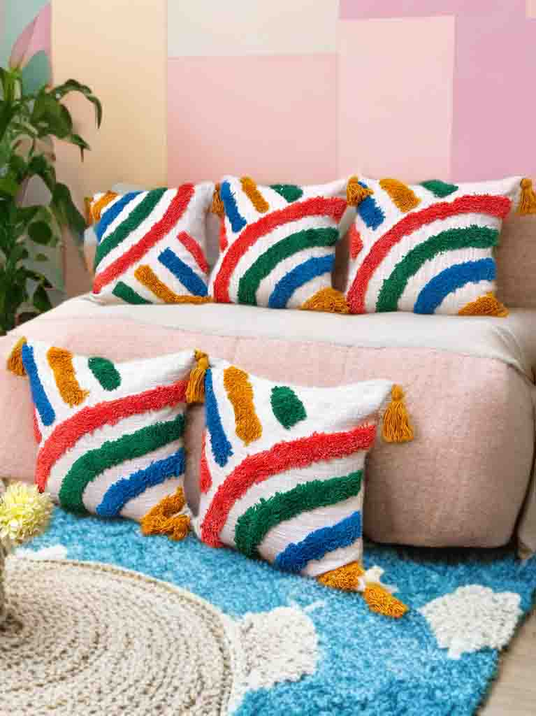 Vibrant Tufted Cushion Cover | Multicolor, 16x16", Zip Closure
