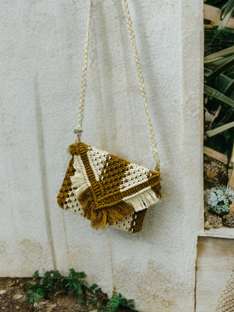 Macramé Sling Bag with Beads & Flap – Boho Handmade Purse