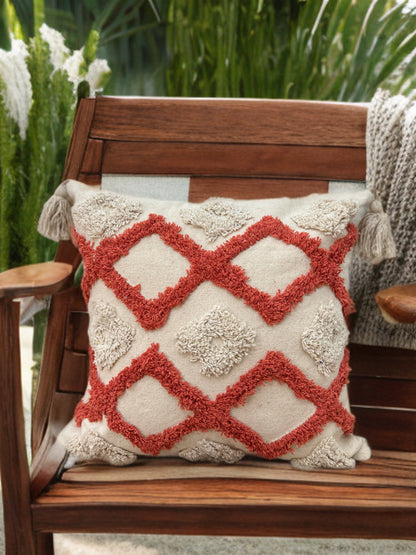Rust Tufted Cushion Cover | Slub Cotton, 16"x16" | Stylish & Aesthetic
