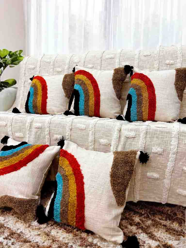 Tufted Cushion Cover with Tassels | Slub Cotton | 16x16"
