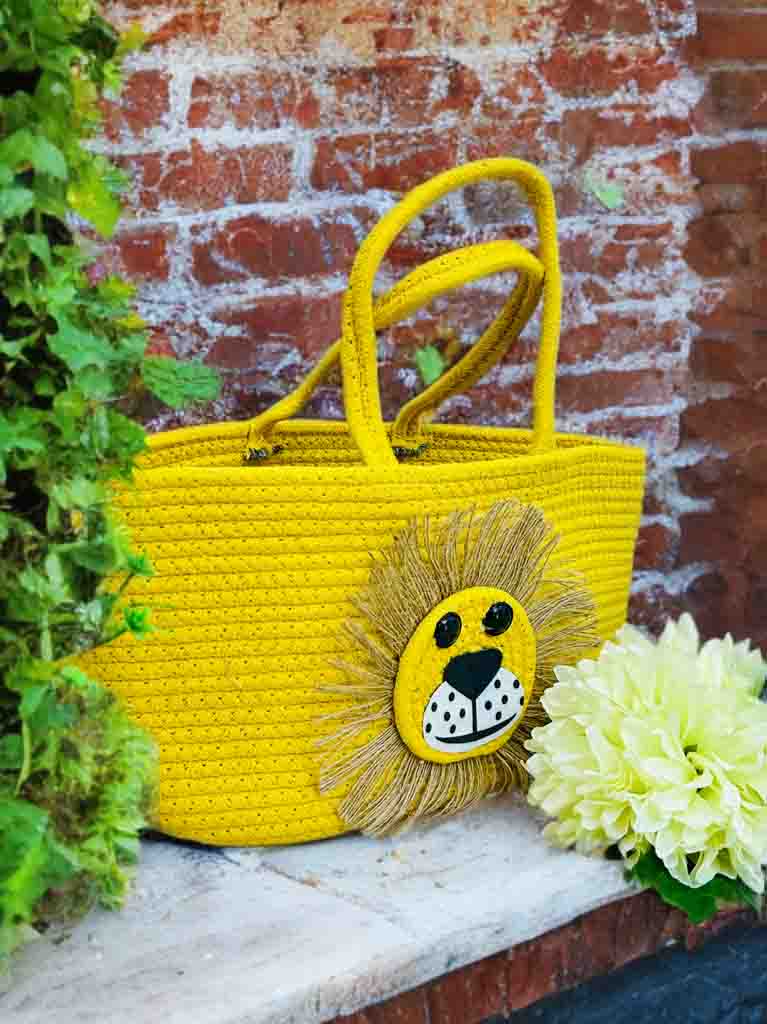 Handcrafted Yellow Lion Basket – Cute, Stylish & Multi-Purpose