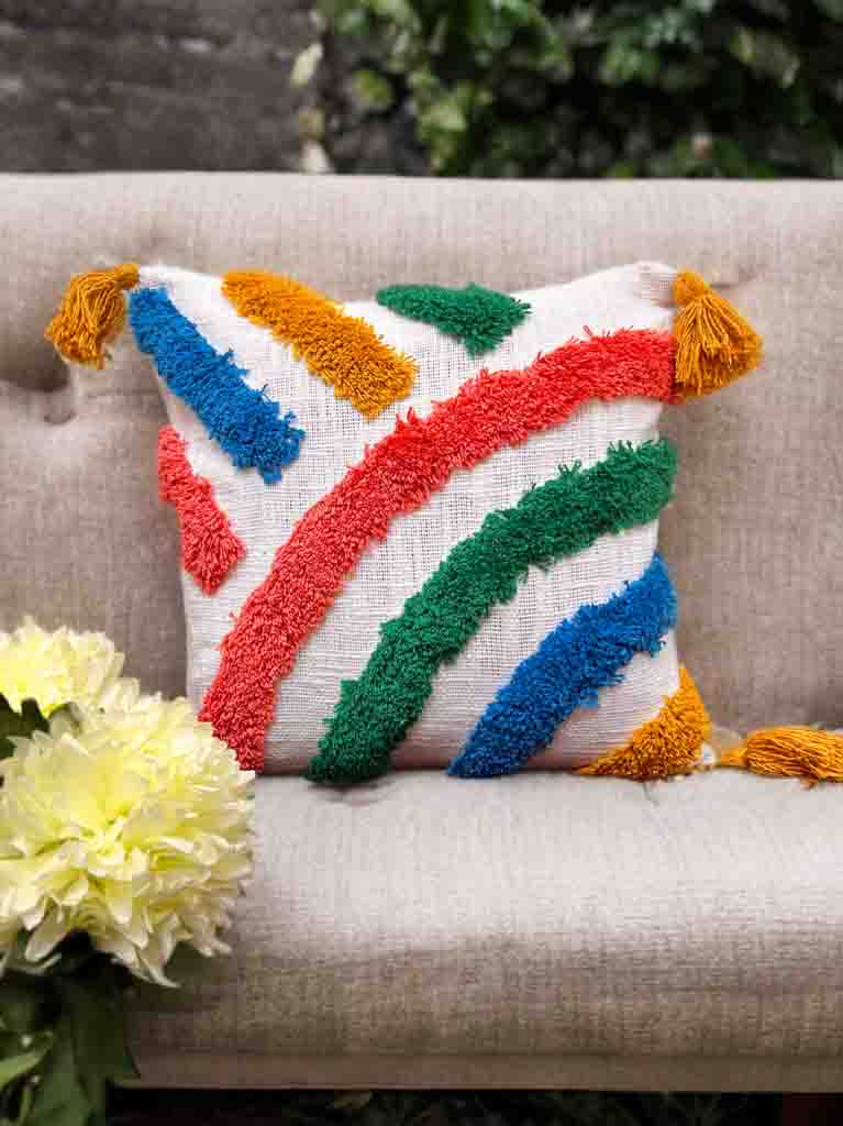 Vibrant Tufted Cushion Cover | Multicolor, 16x16", Zip Closure