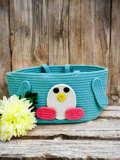 Sky Blue Animal Face Basket with Handle – Lightweight & Stylish