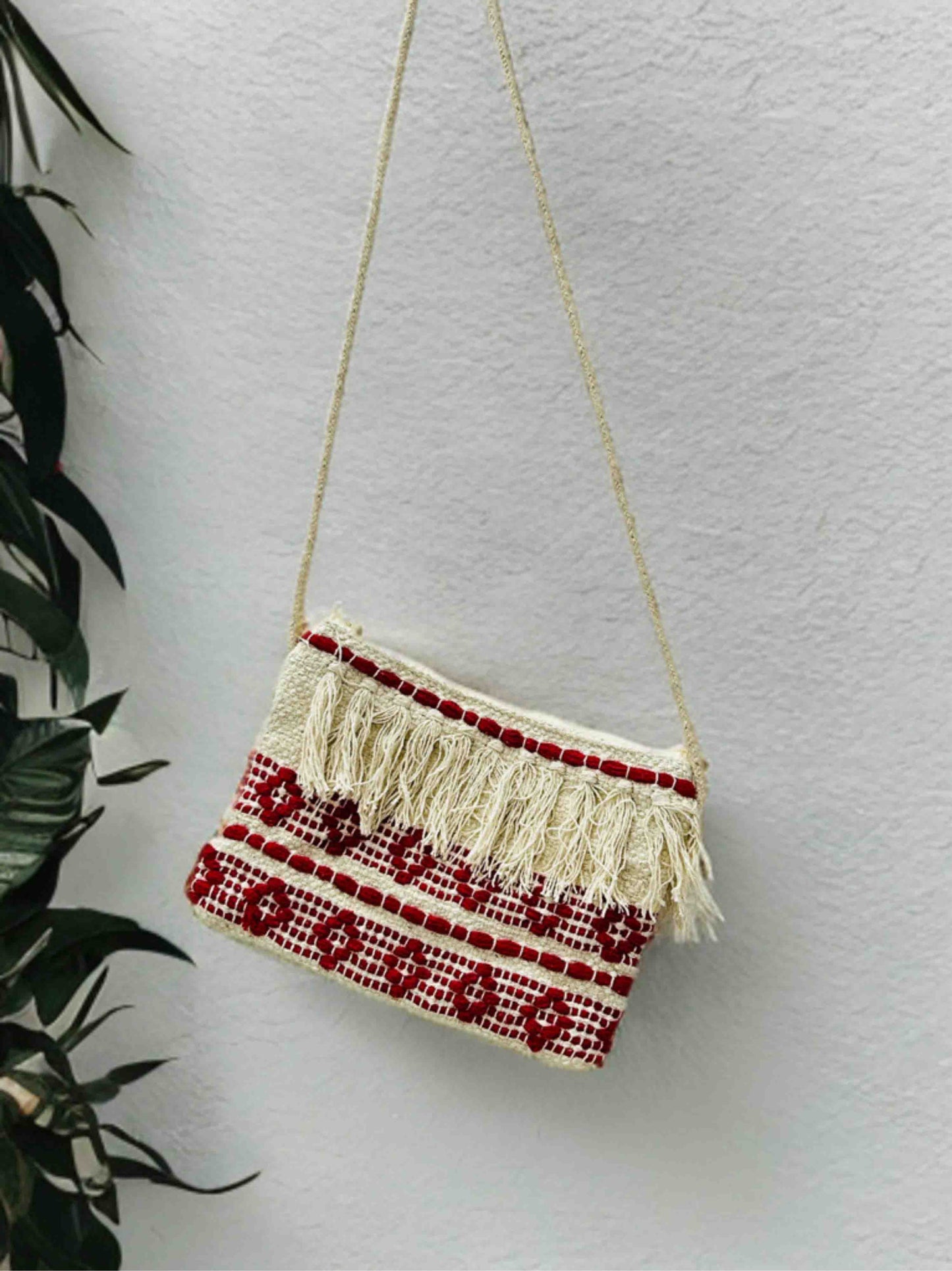 Handmade Boho Sling Bag – Embroidered Crossbody with Fringe