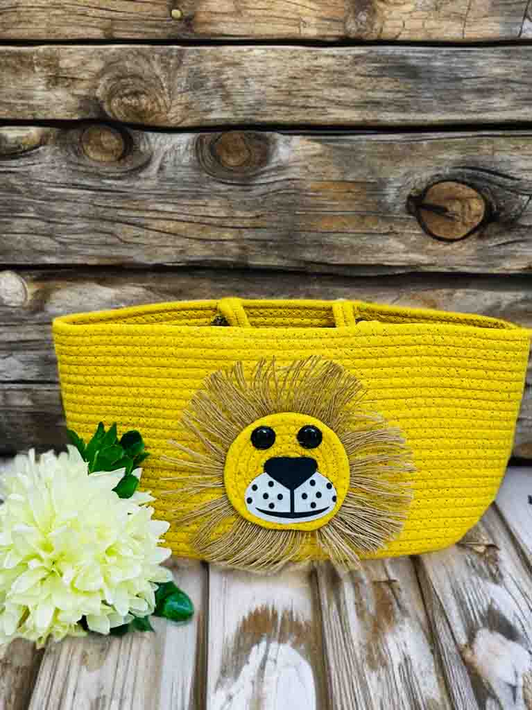 Handcrafted Yellow Lion Basket – Cute, Stylish & Multi-Purpose