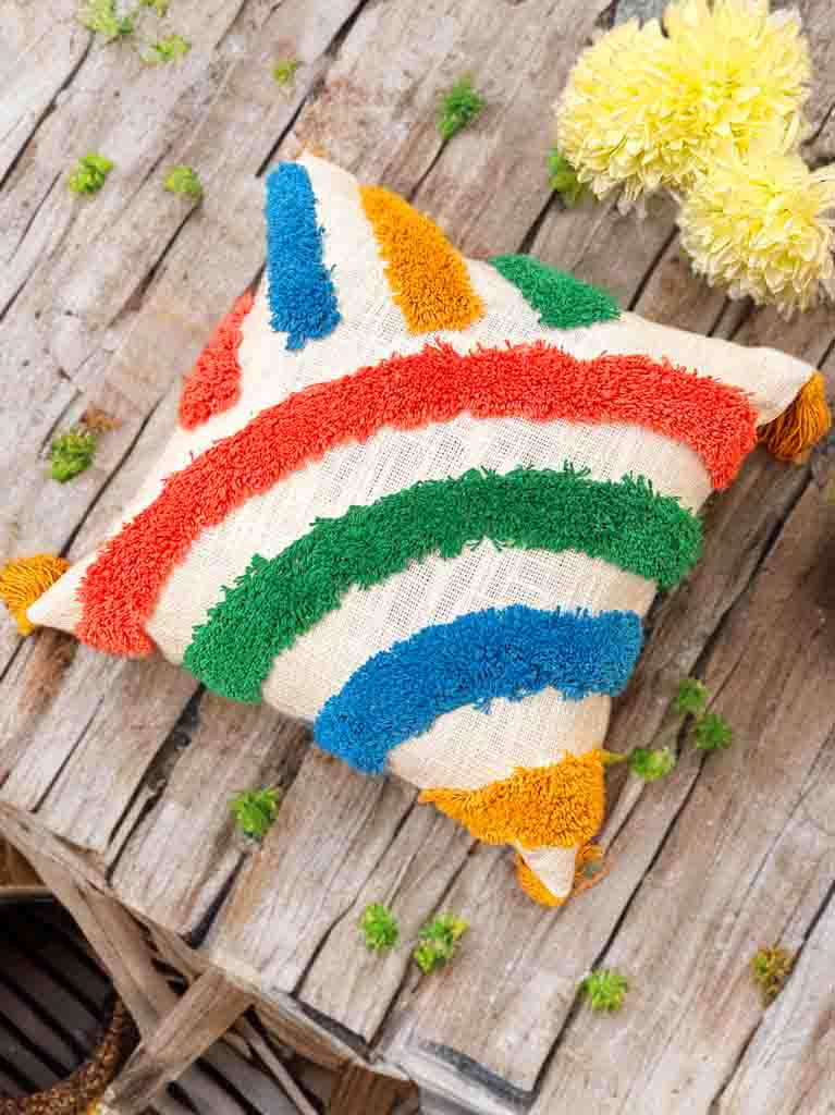 Vibrant Tufted Cushion Cover | Multicolor, 16x16", Zip Closure