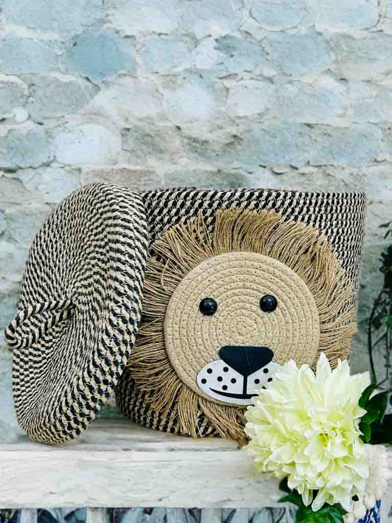 Handcrafted Lion Face Storage Basket with Lid – Stylish & Functional