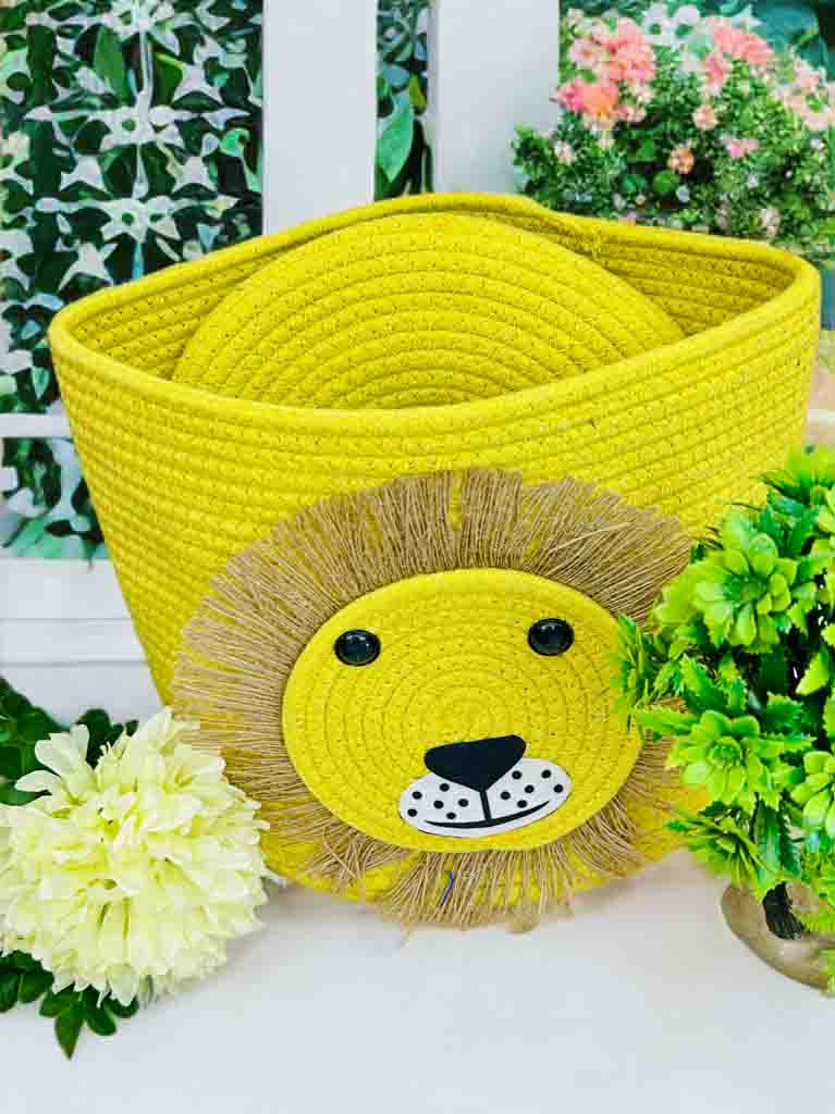 Handcrafted Lion Face Storage Basket with Lid – Stylish & Functional