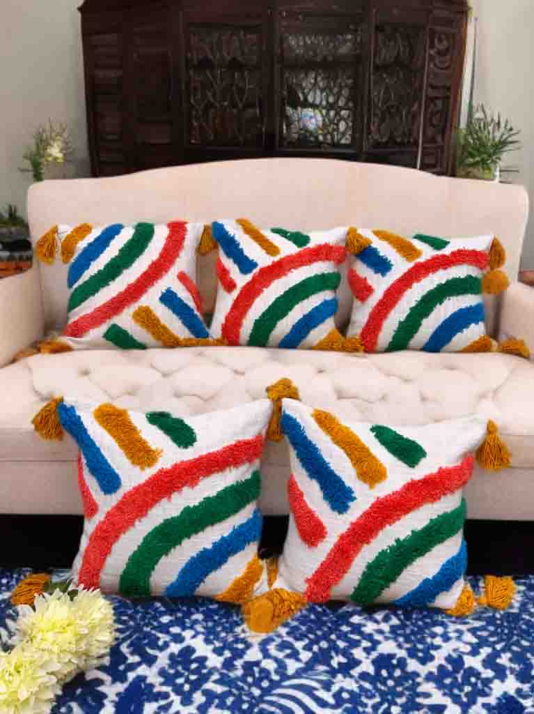 Vibrant Tufted Cushion Cover | Multicolor, 16x16", Zip Closure