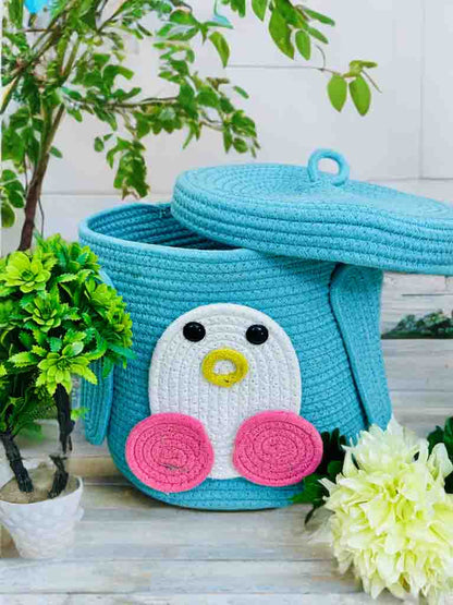 Cute Penguin Storage Basket with Lid – Handmade & Functional