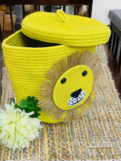Handcrafted Lion Face Storage Basket with Lid – Stylish & Functional