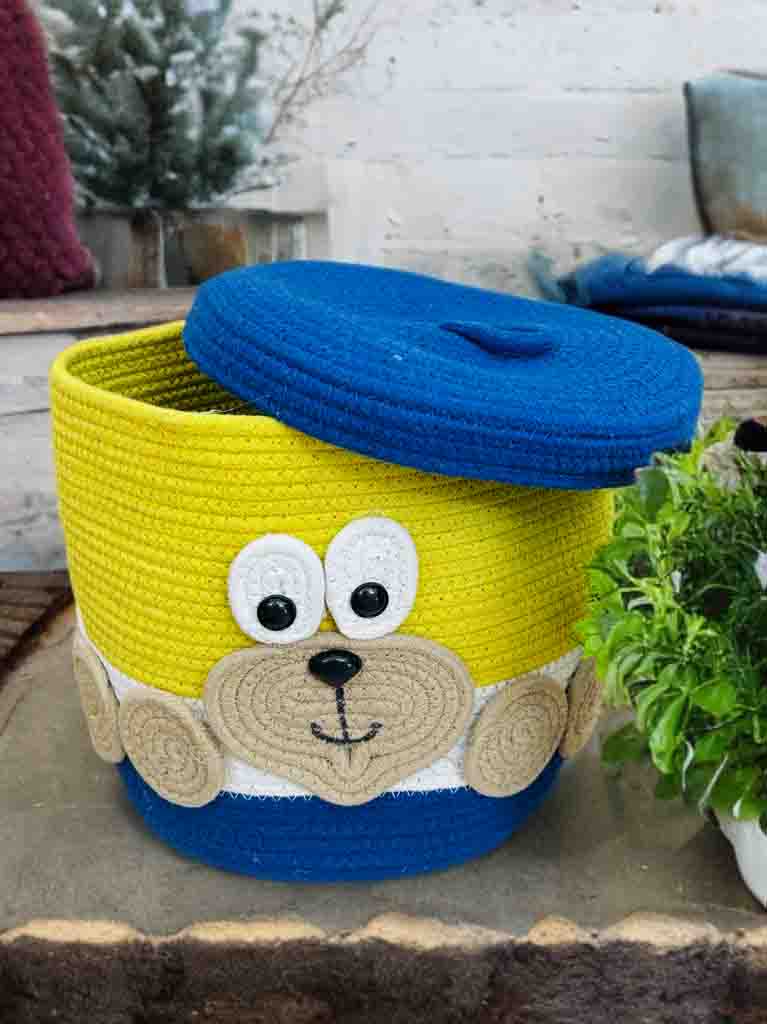 Handmade Monkey Face Storage Basket with Lid – Fun & Functional