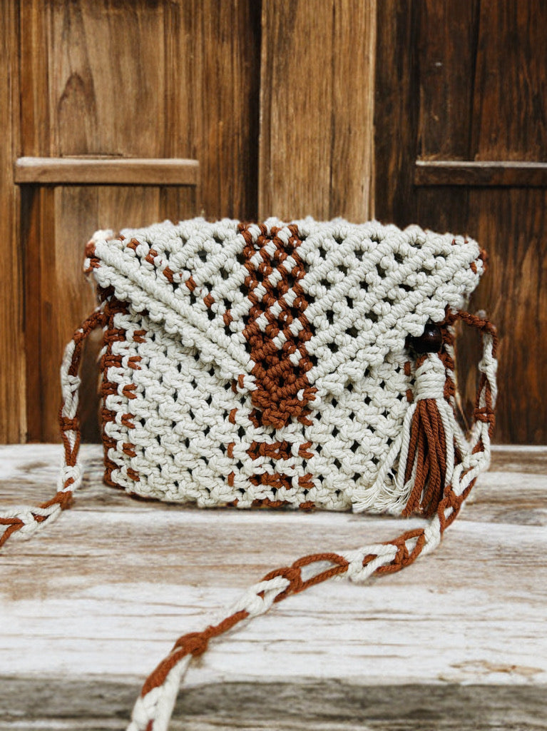 Artisan Macramé Sling Bag with Zipper & Flap