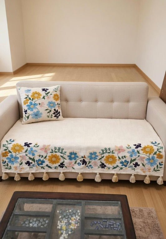 Embroidered Sofa Runner in Multicolour Design