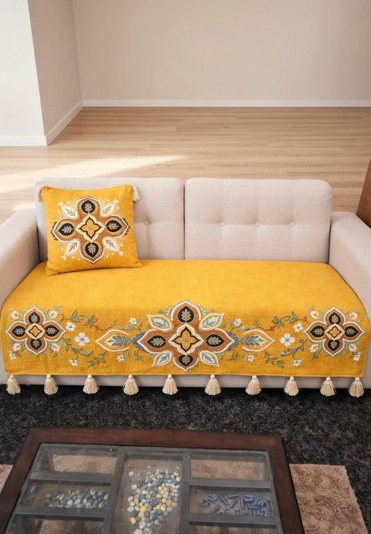 Elegant Yellow Base Runner with Embroidery