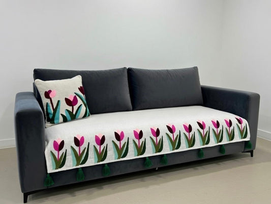 Embroidered Tulip Sofa Runner