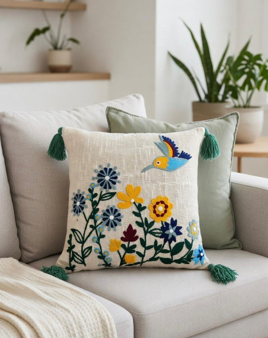 Embroidered Cushion Cover | 16x16", Slub Cotton, Premium Design
