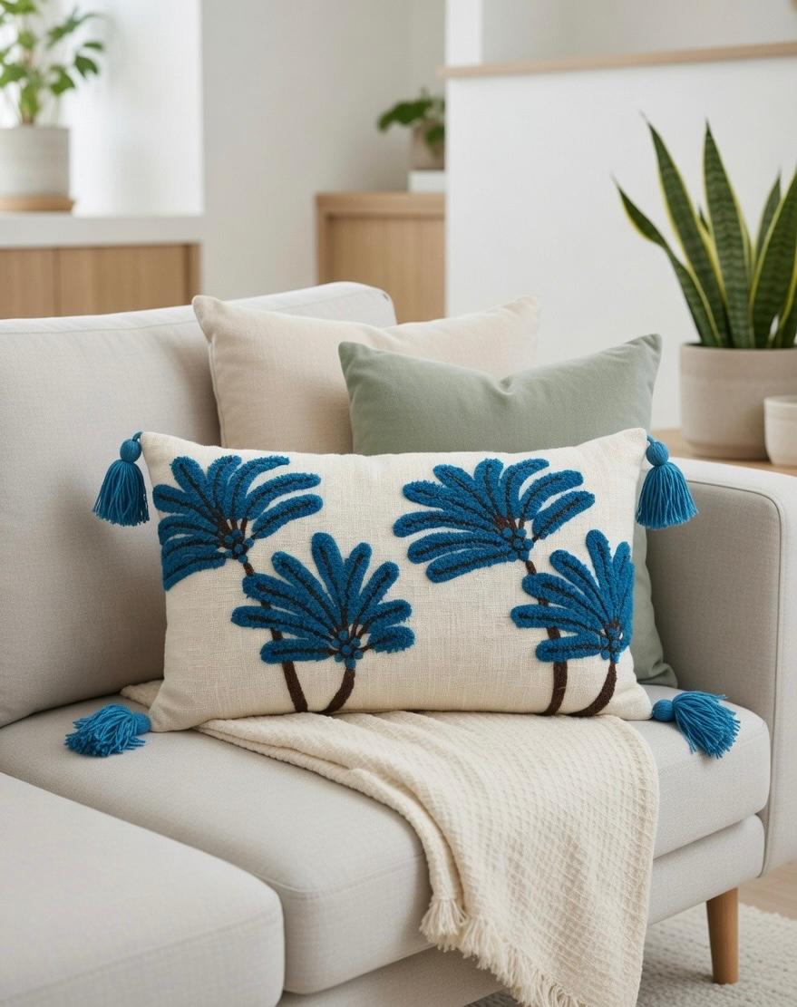 Blue Floral Embroidered Small Lumber ( 12x20 inch )