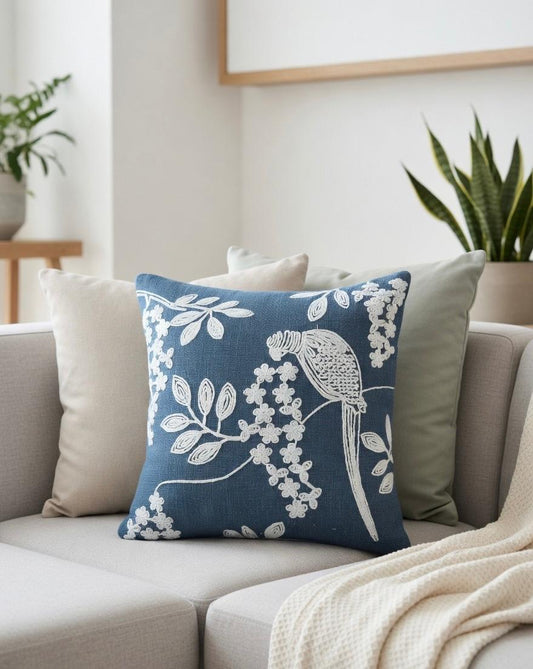 Embroidered Cushion Cover | 16x16", Slub Cotton, Premium Design