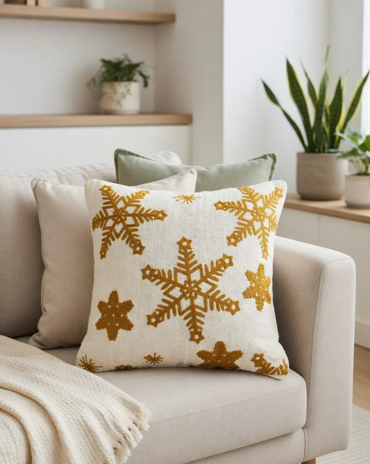 Yellow  Embroidered Cushion Cover | Slub Cotton, 16x16 Inches