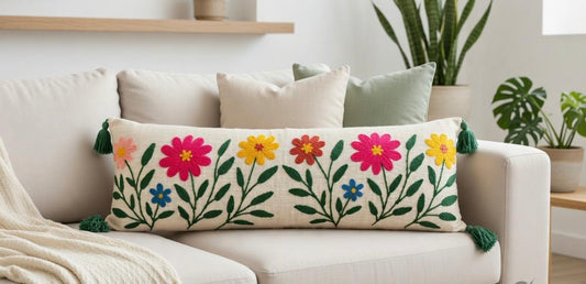 Embroidered Multicolour Lumbar | 12"x36" | Cotton