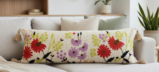 Embroidered Lumbar Cushion Cover | 12"x36" | Cotton