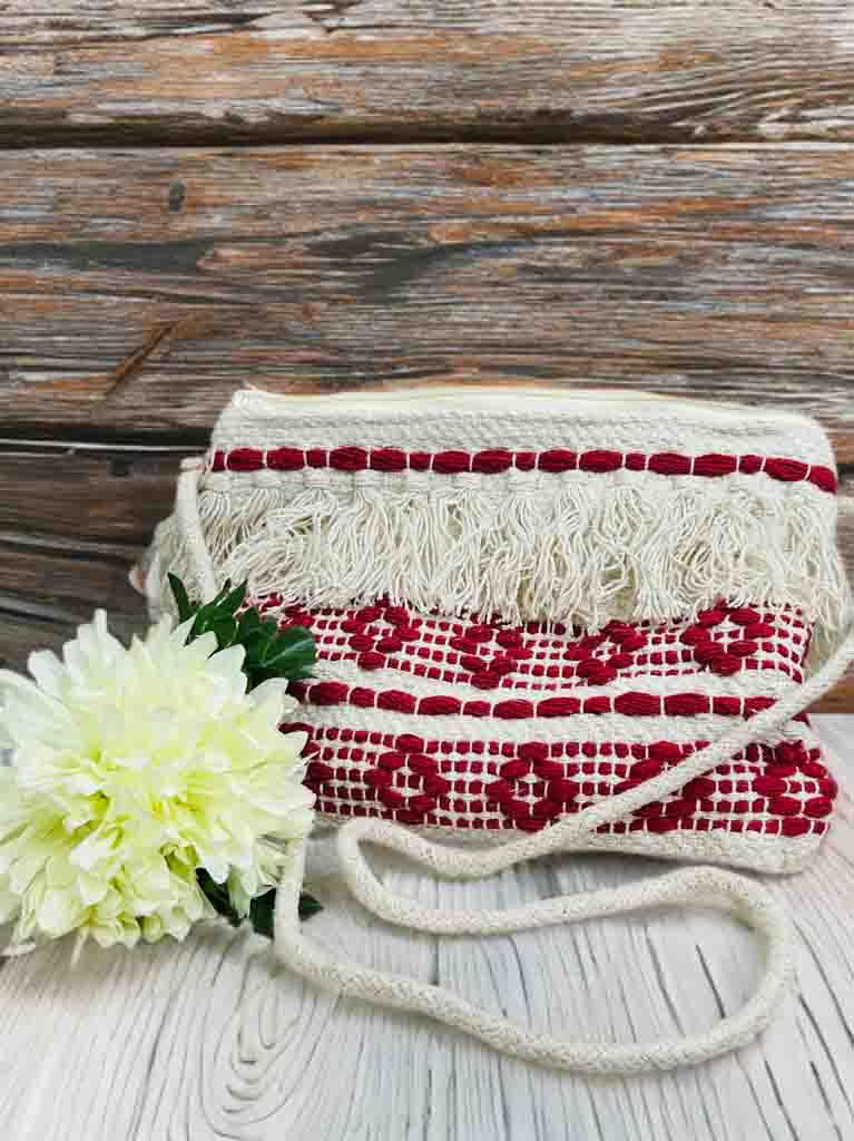 Handmade Boho Sling Bag – Embroidered Crossbody with Fringe