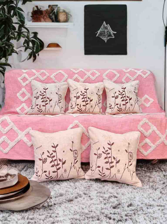 Threaded Elegance – Embroidered Cushion Cover | 16x16" | Slub Cotton