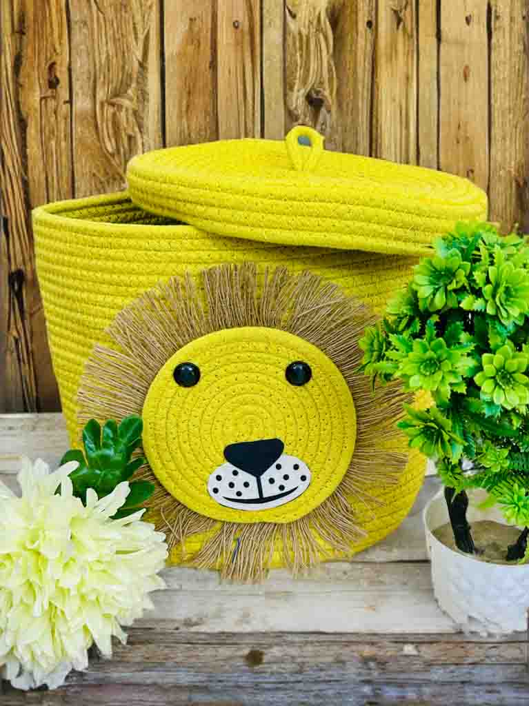 Handcrafted Lion Face Storage Basket with Lid – Stylish & Functional