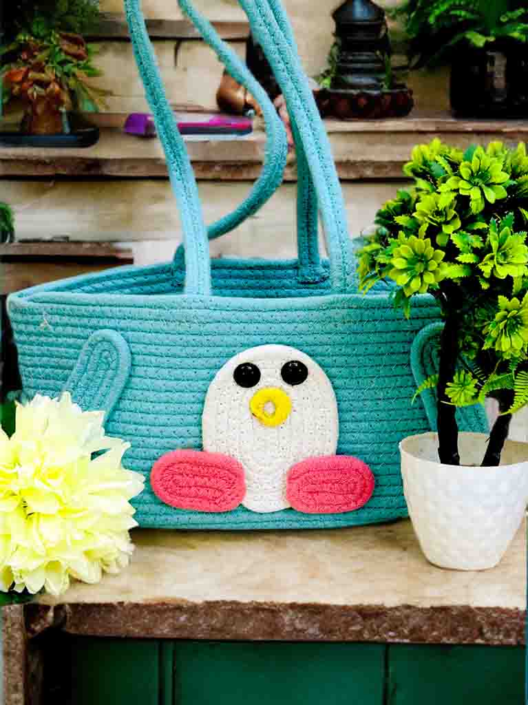 Sky Blue Animal Face Basket with Handle – Lightweight & Stylish