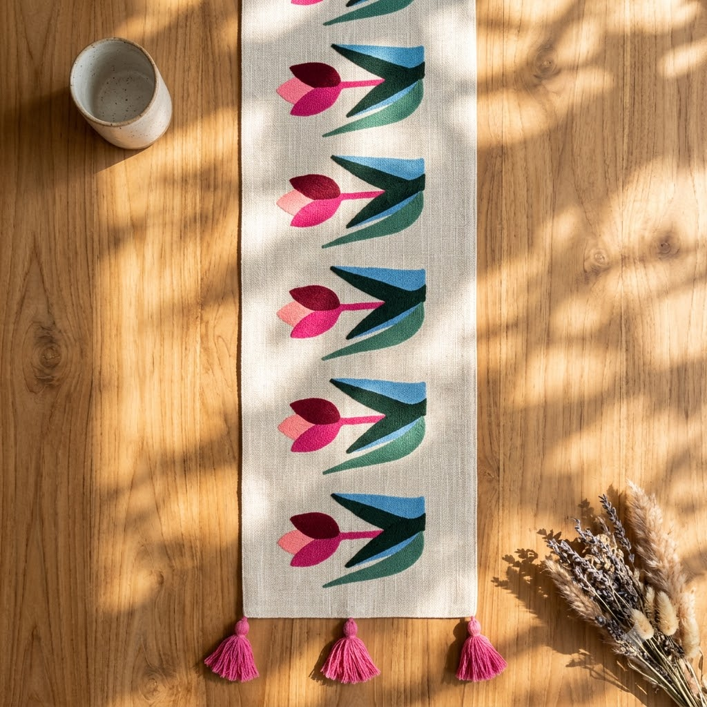 Embroidered Floral Table Runner