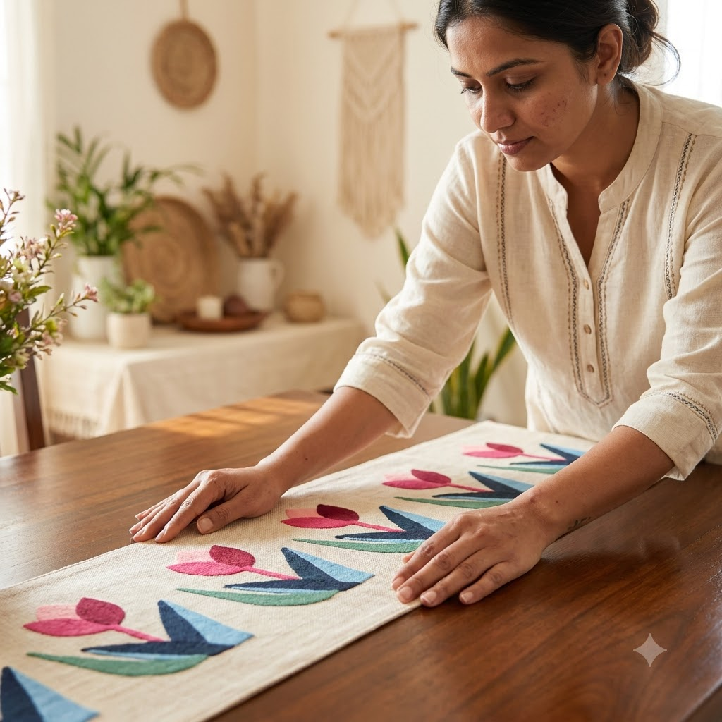 Embroidered Floral Table Runner