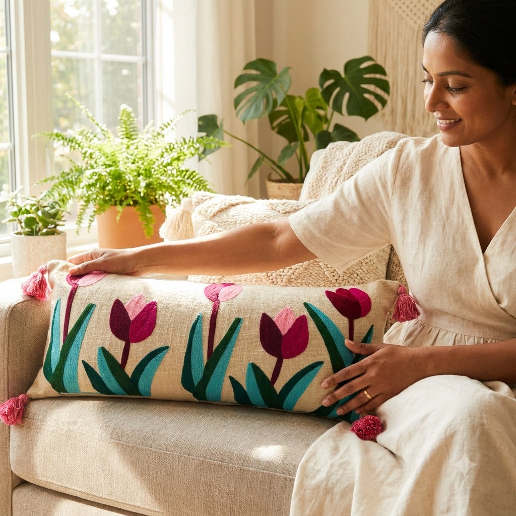 Embroidered Tulip Lumbar