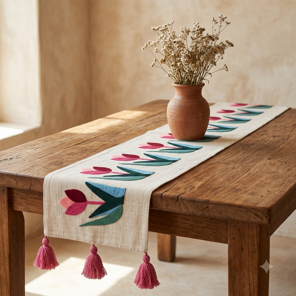 Embroidered Floral Table Runner