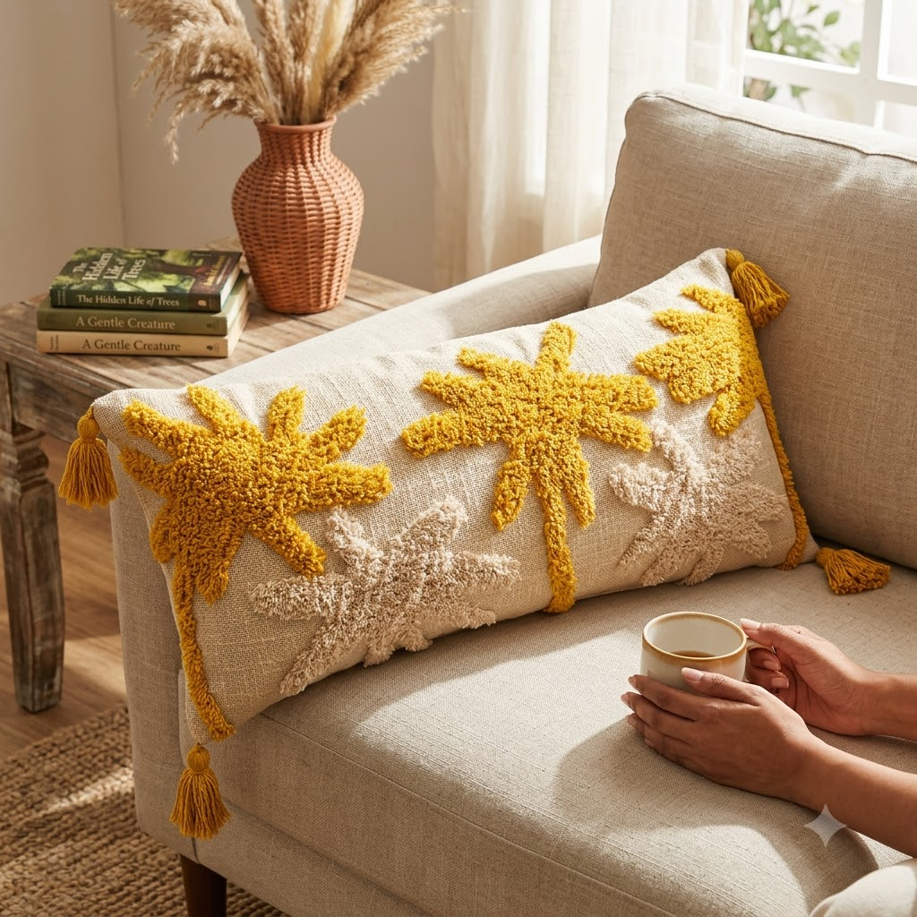 Floral Pattern Tufted Lumbar | 14"x36"| Cotton