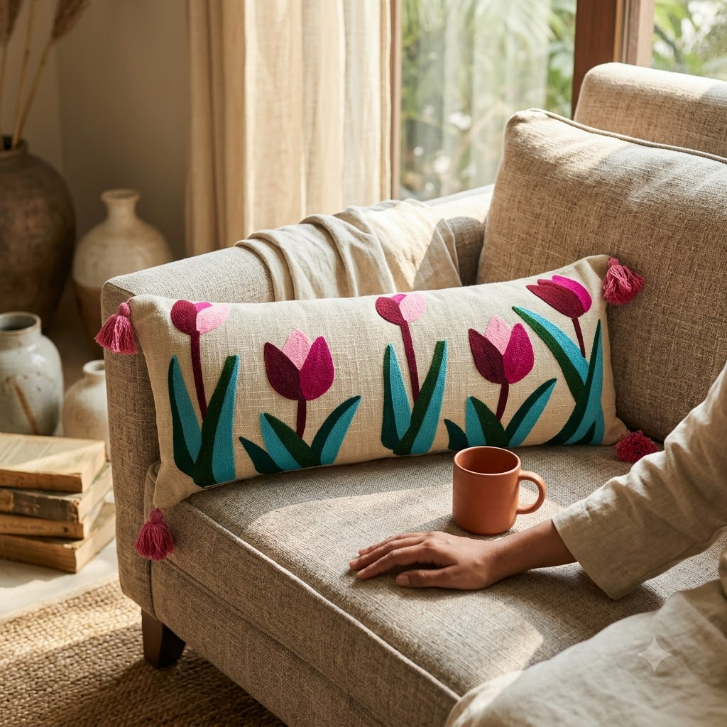 Embroidered Tulip Lumbar