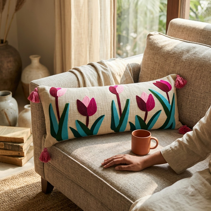 Embroidered Tulip Lumbar