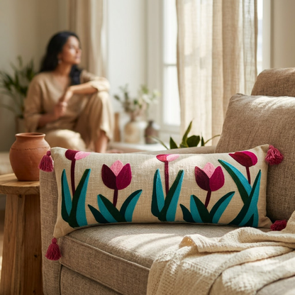 Embroidered Tulip Lumbar