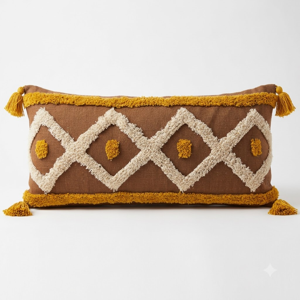 Unique Brown Base Tufted Lumber | 14"x36"| Cotton