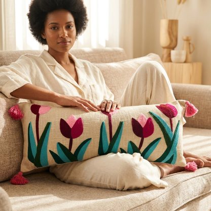 Embroidered Tulip Lumbar